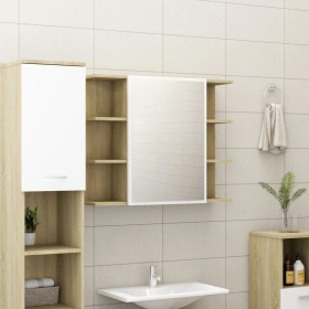 Armario espejo baño contrachapada blanco y roble 80x20,5x64 cm
