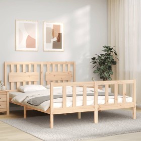 Bed frame with solid wood headboard 160x200 cm by , Beds and slatted bases - Ref: Foro24-3192436, Price: 147,49 €, Discount: %