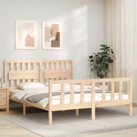 Bed frame with solid wood headboard 160x200 cm by , Beds and slatted bases - Ref: Foro24-3192436, Price: 145,62 €, Discount: %