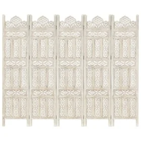Biombo 5 paneles tallado a mano madera mango blanco 200x165 cm de , Divisores de ambientes - Ref: Foro24-285320, Precio: 240,...