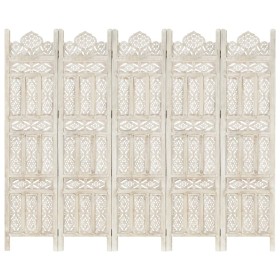 Hand-carved white mango wood 5-panel room divider, 200x165 cm by , Room dividers - Ref: Foro24-285320, Price: 285,69 €, Disco...