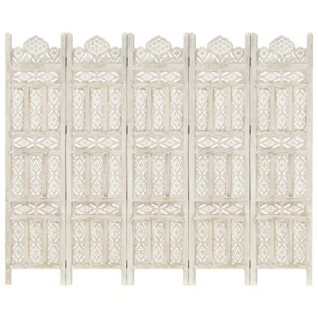 Biombo 5 paneles tallado a mano madera mango blanco 200x165 cm de , Divisores de ambientes - Ref: Foro24-285320, Precio: 240,...