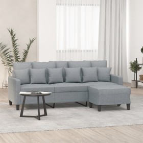 Sofá de 3 plazas con taburete de tela gris claro 180 cm