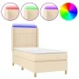 Box spring bed mattress and LED lights cream fabric 90x190 cm by , Beds and slatted bases - Ref: Foro24-3138842, Price: 372,7...