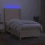 Box spring bed mattress and LED lights cream fabric 90x190 cm by , Beds and slatted bases - Ref: Foro24-3138842, Price: 372,7...