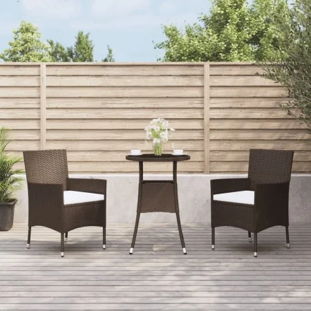 Garden table and chairs 3 pieces and brown synthetic rattan cushions by , Garden sets - Ref: Foro24-3187412, Price: 219,28 €,...