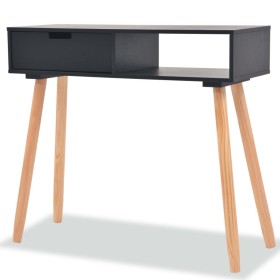 Mesa consola de madera maciza de pino 80x30x72 cm negra