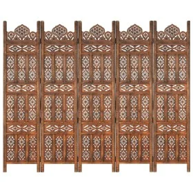 Biombo 5 paneles tallado a mano madera mango marrón 200x165 cm by , Room dividers - Ref: Foro24-285326, Price: 246,99 €, Disc...
