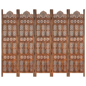 Biombo 5 paneles tallado a mano madera mango marrón 200x165 cm de , Divisores de ambientes - Ref: Foro24-285326, Precio: 314,...
