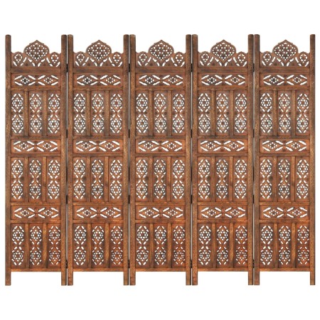 Biombo 5 paneles tallado a mano madera mango marrón 200x165 cm by , Room dividers - Ref: Foro24-285326, Price: 314,47 €, Disc...