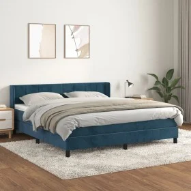 Boxspringbett mit dunkelblauer Samtmatratze 160x200 cm von , Betten und Lattenroste - Ref: Foro24-3130971, Preis: 496,77 €, R...