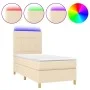 Box spring bed mattress and LED lights cream fabric 90x190 cm by , Beds and slatted bases - Ref: Foro24-3135402, Price: 361,0...