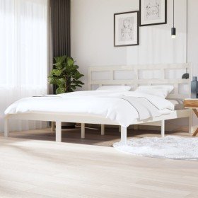 Estructura de cama madera maciza de pino blanco 200x200 cm Estructura de cama madera maciza de pino blanco 200x200 cm