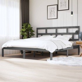 Estructura de cama de madera maciza de pino gris 200x200 cm Estructura de cama de madera maciza de pino gris 200x200 cm