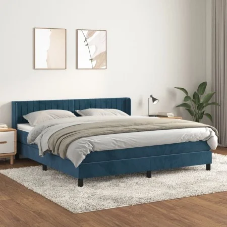 Box spring bed with dark blue velvet mattress 160x200 cm by , Beds and slatted bases - Ref: Foro24-3131091, Price: 505,83 €, ...