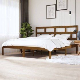 Estructura de cama madera maciza de pino marrón miel 200x200 cm Estructura de cama madera maciza de pino marrón miel 200x200 cm