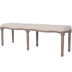 Banco de madera maciza y lino blanco crema 150x40x48 cm