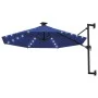 Sombrilla de pared con LEDs y poste de metal 300 cm azul de , Sombrillas - Ref: Foro24-312529, Precio: 121,07 €, Descuento: %