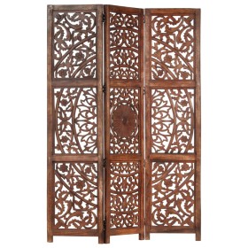 Biombo 3 paneles tallado a mano madera mango marrón 120x165 cm de , Divisores de ambientes - Ref: Foro24-285338, Precio: 210,...