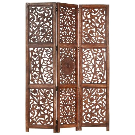 Biombo 3 paneles tallado a mano madera mango marrón 120x165 cm de , Divisores de ambientes - Ref: Foro24-285338, Precio: 196,...