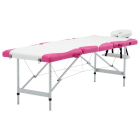 Camilla de masaje plegable 4 zonas aluminio blanco y rosa