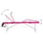Camilla de masaje plegable 4 zonas aluminio blanco y rosa