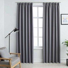 Cortinas opacas con ganchos 2 unidades gris 140x175 cm