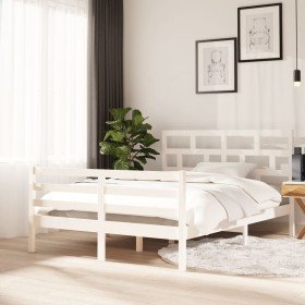 Estructura de cama de madera maciza de pino blanco 140x200 cm en Camas y somieres | Comprar online en Foro24