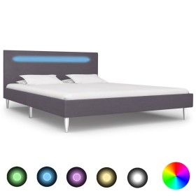 Estructura de cama con LED tela gris 140x200 cm