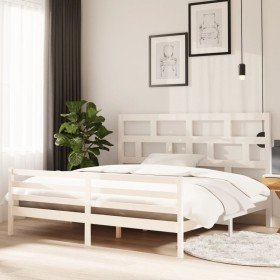 Estructura de cama madera maciza de pino blanca 200x200 cm Estructura de cama madera maciza de pino blanca 200x200 cm