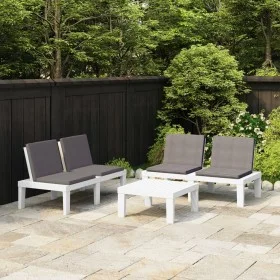 3-teiliges Gartenmöbel-Set mit weißen Kunststoffkissen von , Gartensets - Ref: Foro24-3059827, Preis: 315,96 €, Rabatt: %