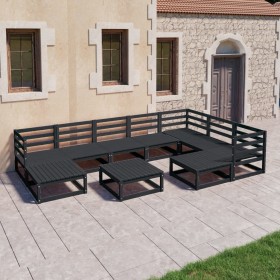 Juego de muebles de jardín 10 pzas y cojines negro madera pino de , Conjuntos de jardín - Ref: Foro24-3075763, Precio: 721,27...