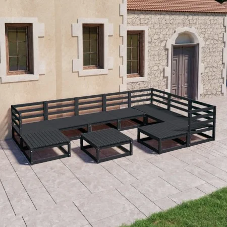 Juego de muebles de jardín 10 pzas y cojines negro madera pino de , Conjuntos de jardín - Ref: Foro24-3075763, Precio: 710,55...