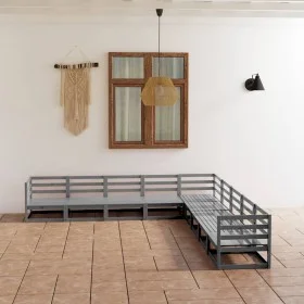 Garden furniture set 9 pieces and gray pine wood cushions by , Garden sets - Ref: Foro24-3075846, Price: 643,01 €, Discount: %