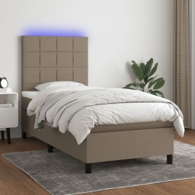 Cama box spring colchón y luces LED gris taupe 80x200 cm