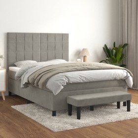Box spring bed with light gray velvet mattress 140x190 cm by , Beds and slatted bases - Ref: Foro24-3137839, Price: 578,26 €,...