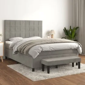 Box spring bed with light gray velvet mattress 140x200 cm by , Beds and slatted bases - Ref: Foro24-3137845, Price: 533,34 €,...