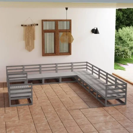 Garden furniture set 11 pieces solid gray pine wood by , Garden sets - Ref: Foro24-3075936, Price: 776,57 €, Discount: %
