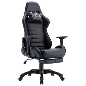 Silla gaming con reposapiés cuero sintético negro