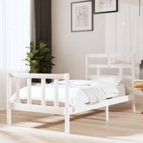Estructura de cama madera maciza de pino blanco 90x200 cm Estructura de cama madera maciza de pino blanco 90x200 cm