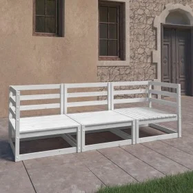 Garden sofa, 3-seater, white solid pine wood by , Outdoor sofas - Ref: Foro24-3075320, Price: 204,44 €, Discount: %
