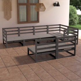 Muebles de jardín 7 piezas gris madera de pino maciza