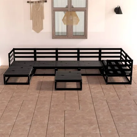 8-piece garden furniture set with black cushions made of pine wood. by , Garden sets - Ref: Foro24-3075703, Price: 582,16 €, ...