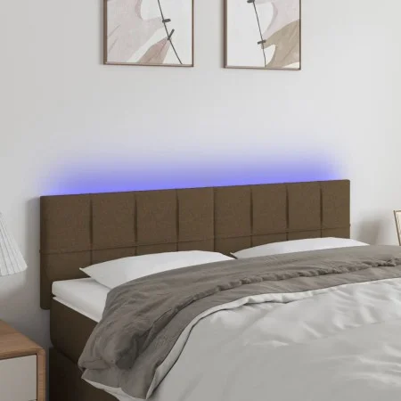 Cabecero con LED de tela marrón oscuro 144x5x78/88 cm de , Cabeceros y pies de cama - Ref: Foro24-3121613, Precio: 64,41 €, D...