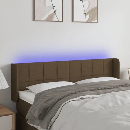 Dark brown fabric headboard with LED 147x16x78/88 cm by , Headboards and footboards - Ref: Foro24-3123237, Price: 75,03 €, Di...