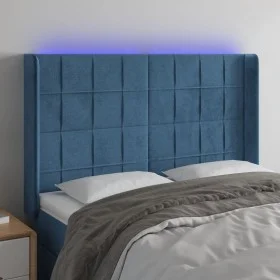 LED-Kopfteil aus dunkelblauem Samt, 147 x 16 x 118/128 cm von , Kopf- und Fußteile - Ref: Foro24-3124100, Preis: 116,83 €, Ra...