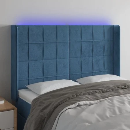 LED-Kopfteil aus dunkelblauem Samt, 147 x 16 x 118/128 cm von , Kopf- und Fußteile - Ref: Foro24-3124100, Preis: 116,73 €, Ra...