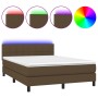Box spring bed mattress LED lights dark brown fabric 140x190 cm by , Beds and slatted bases - Ref: Foro24-3133152, Price: 439...