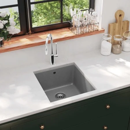 Fregadero de cocina de granito con un seno gris de vidaXL, Fregaderos - Ref: Foro24-142961, Precio: 123,06 €, Descuento: %