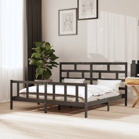 Estructura de cama de madera maciza de pino gris 200x200 cm Estructura de cama de madera maciza de pino gris 200x200 cm